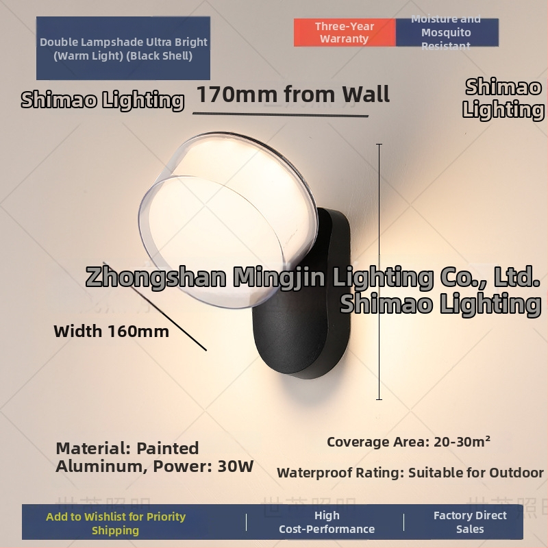 LED vonkajšia stenová lampa so senzorom, vodotesná, hliníkové puzdro (220V, 120 lm, 3000K, 60°, IP54)