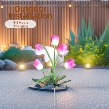 Vonkajšia vodotesná solárna lampa do krajiny v tvare rastliny, model YD-007; materiál: nerezová oceľ + PC trubka + ABS plast; trvanie osvetlenia: 6–12 hodín