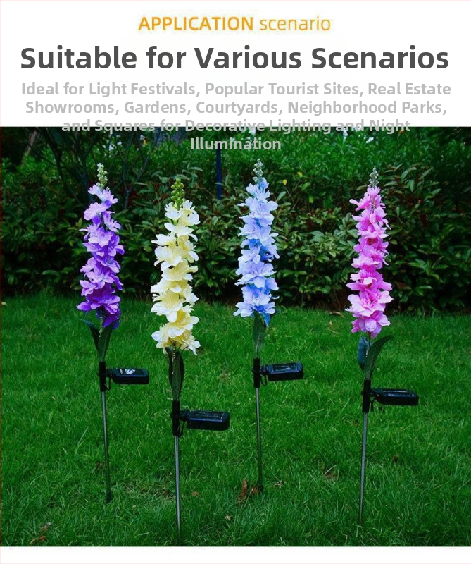 Vonkajšia vodotesná solárna lampa do krajiny v tvare rastliny, model YD-007; materiál: nerezová oceľ + PC trubka + ABS plast; trvanie osvetlenia: 6–12 hodín