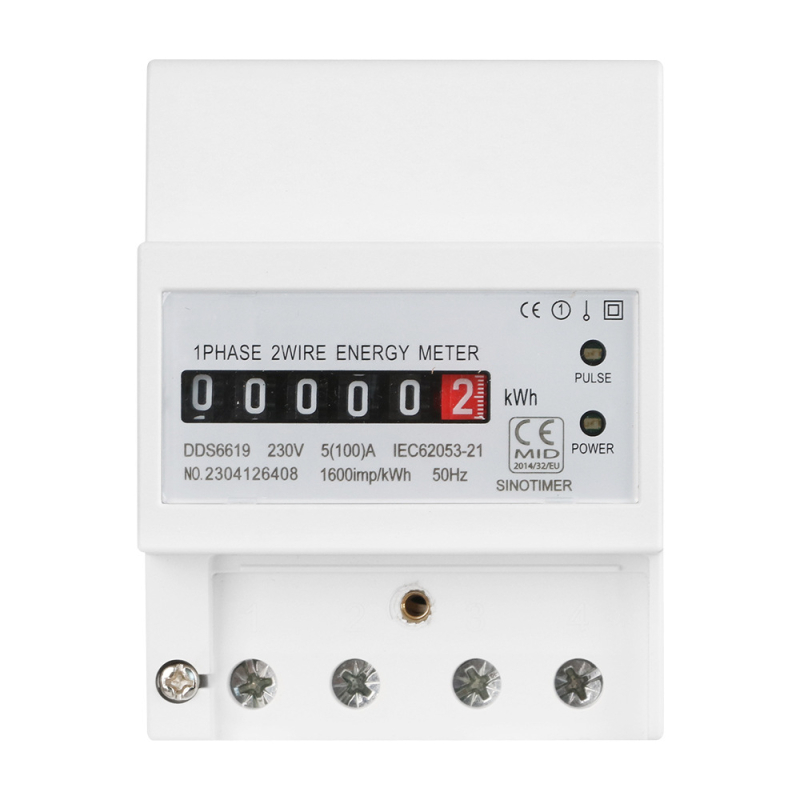 Contor de energie monofazat montat pe șină DDS6619-025, 100 A, 220/230 V, 1600 imp/kWh