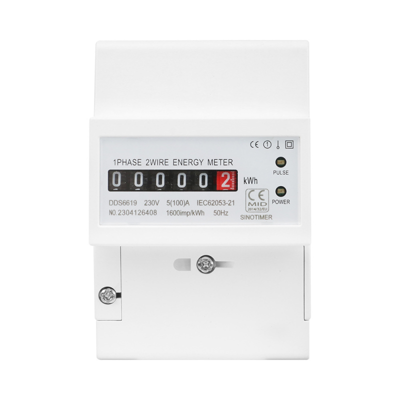 Contor de energie monofazat montat pe șină DDS6619-025, 100 A, 220/230 V, 1600 imp/kWh