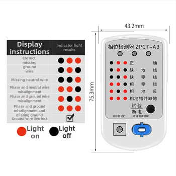 Aljzat detektáló készülék fázis- és áramdetektorral, elektromos tesztes aljzat, 10A–16A, általános célú