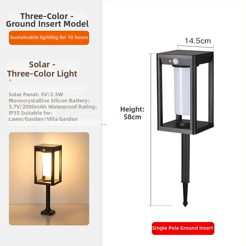 Solarna vanjska vodootporna rasvjeta za stubove kolone sa senzorom pokreta – model TC-283, materijal: aluminij ABS, IP65, snaga ispod 5W, trajanje 12–16 sati