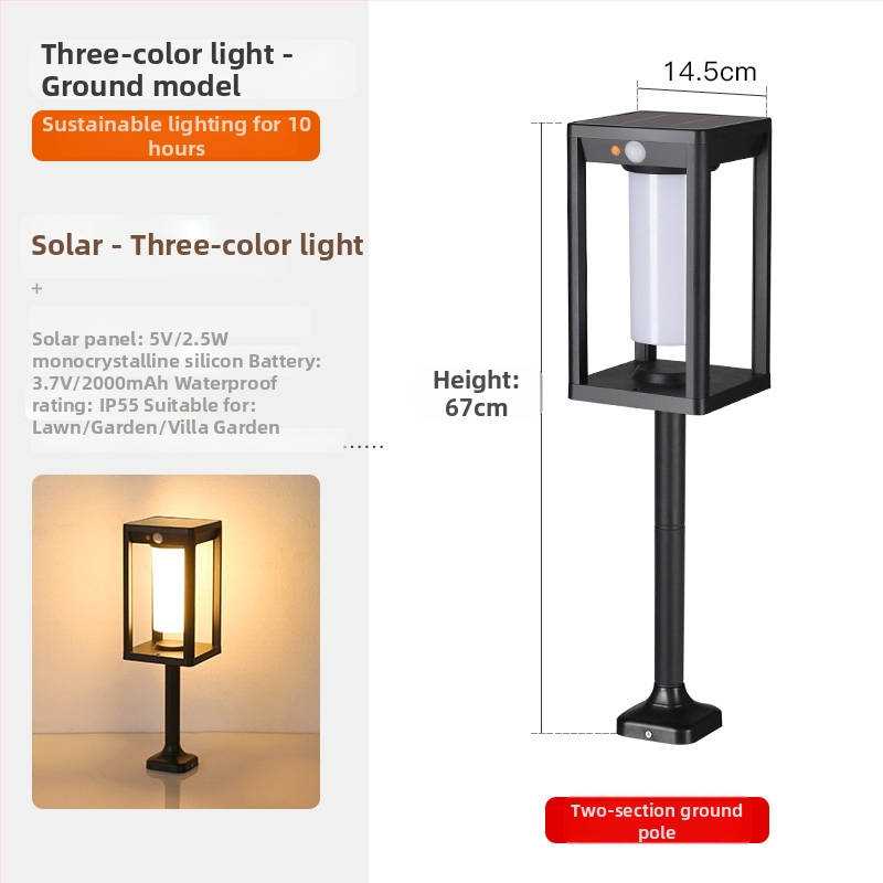 Solarna vanjska vodootporna rasvjeta za stubove kolone sa senzorom pokreta – model TC-283, materijal: aluminij ABS, IP65, snaga ispod 5W, trajanje 12–16 sati