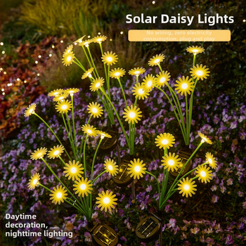 Daisy ground lamp – solárne vonkajšie osvetlenie dvora, tvar rastliny, nerezová oceľ, IP65, 3W, 6–12 h svietenia