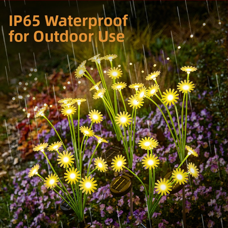 Daisy ground lamp – solárne vonkajšie osvetlenie dvora, tvar rastliny, nerezová oceľ, IP65, 3W, 6–12 h svietenia