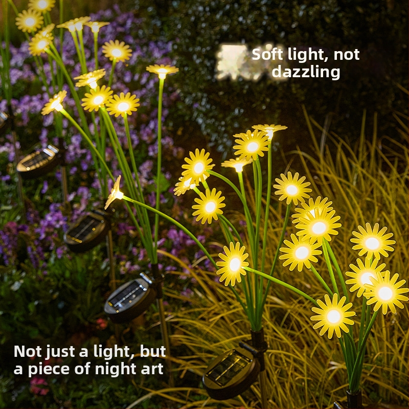 Daisy ground lamp – solárne vonkajšie osvetlenie dvora, tvar rastliny, nerezová oceľ, IP65, 3W, 6–12 h svietenia