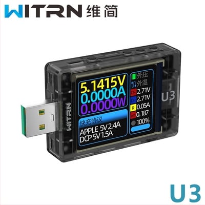 WITRN USB μετρητής ρεύματος και τάσης, μοντέλο U3, ανίχνευση QC5PD, PPS πρωτόκολλο γρήγορης φόρτισης, φάσμα κυματισμών