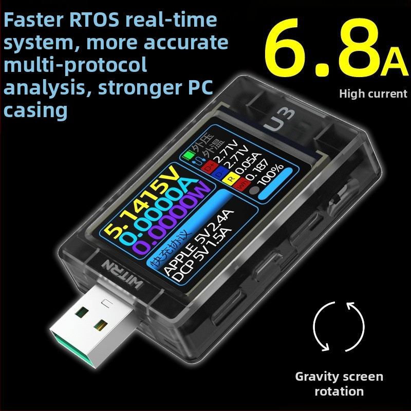 WITRN USB μετρητής ρεύματος και τάσης, μοντέλο U3, ανίχνευση QC5PD, PPS πρωτόκολλο γρήγορης φόρτισης, φάσμα κυματισμών