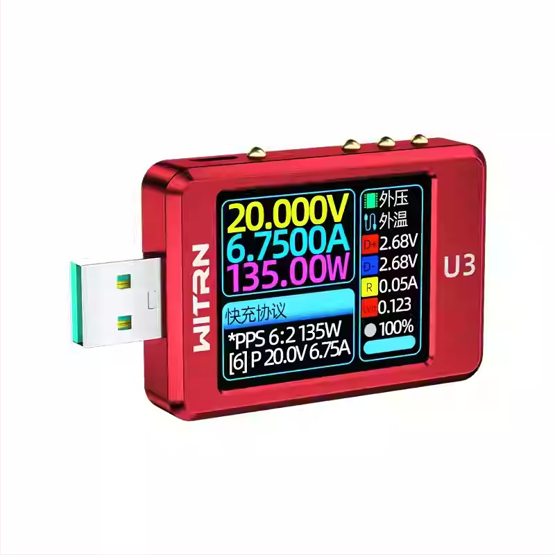 WITRN USB μετρητής ρεύματος και τάσης, μοντέλο U3, ανίχνευση QC5PD, PPS πρωτόκολλο γρήγορης φόρτισης, φάσμα κυματισμών