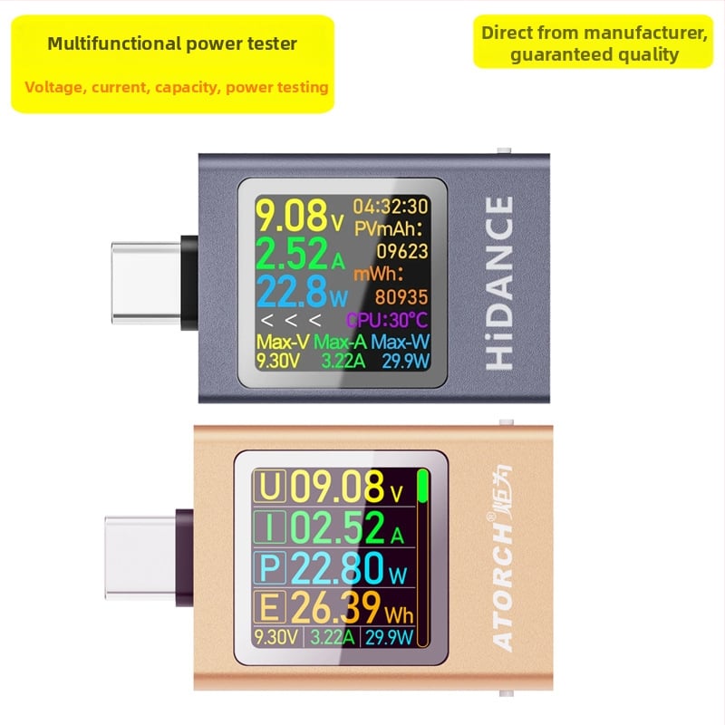 Type-C interfész, többfunkciós teljesítménymérő, tartomány 50V/12A, DC áram és feszültség mérése