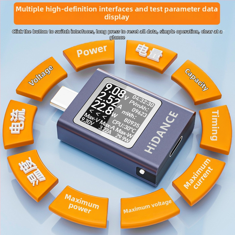 Type-C interfész, többfunkciós teljesítménymérő, tartomány 50V/12A, DC áram és feszültség mérése