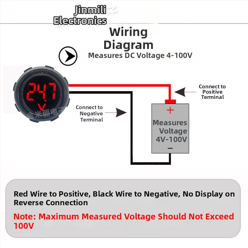 Nepremokavý kruhový voltmeter s LED displejom, DC 4–100V, dvojvodičový, univerzálny pre elektrické vozidlá, model JML30F-DV1