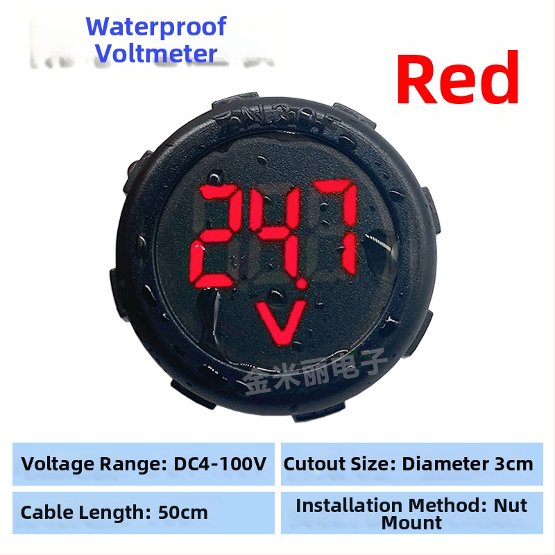 Nepremokavý kruhový voltmeter s LED displejom, DC 4–100V, dvojvodičový, univerzálny pre elektrické vozidlá, model JML30F-DV1