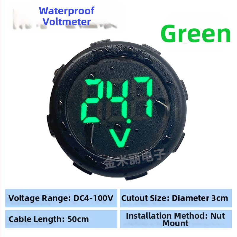 Nepremokavý kruhový voltmeter s LED displejom, DC 4–100V, dvojvodičový, univerzálny pre elektrické vozidlá, model JML30F-DV1