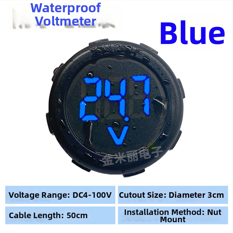 Nepremokavý kruhový voltmeter s LED displejom, DC 4–100V, dvojvodičový, univerzálny pre elektrické vozidlá, model JML30F-DV1