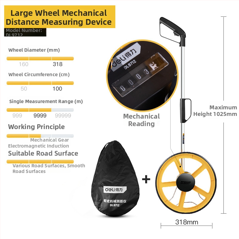 Deli DL330062 Ručné Mechanické Meracie Koleso na Meranie Vzdialeností – Laserový Merací Prístroj pre Inžinierske Meranie (Séria Deli Roller)
