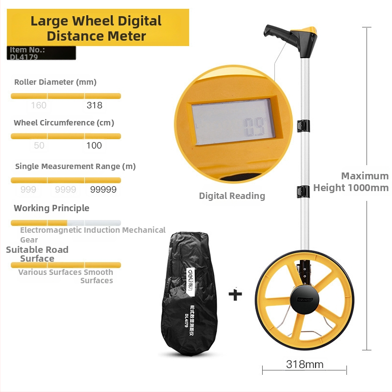 Deli DL330062 Ručné Mechanické Meracie Koleso na Meranie Vzdialeností – Laserový Merací Prístroj pre Inžinierske Meranie (Séria Deli Roller)