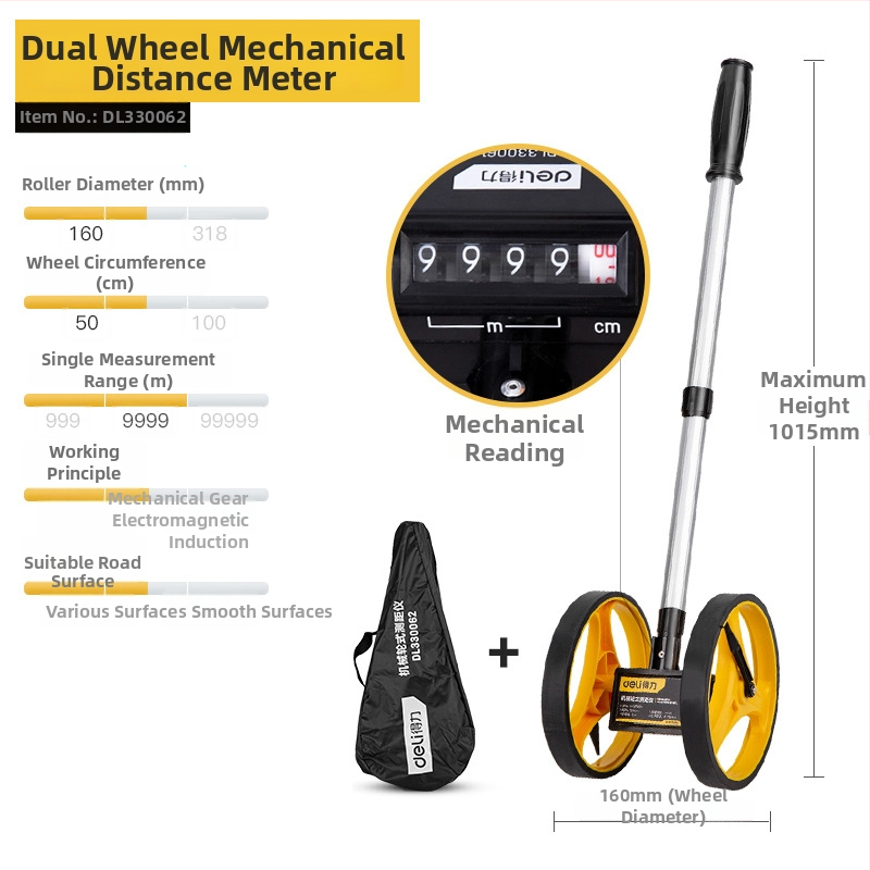 Deli DL330062 Ručné Mechanické Meracie Koleso na Meranie Vzdialeností – Laserový Merací Prístroj pre Inžinierske Meranie (Séria Deli Roller)