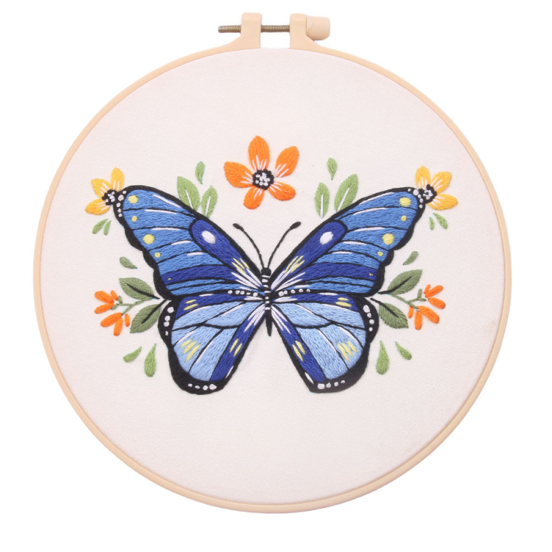 Pillangó hímzőkészlet pamut anyaggal, kézzel készített, személyre szabható, modern minimalista stílusban, nappalira, hálószobára, étkezőre, gyerekszobára és kereskedelmi terek számára.