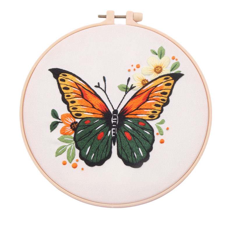 Pillangó hímzőkészlet pamut anyaggal, kézzel készített, személyre szabható, modern minimalista stílusban, nappalira, hálószobára, étkezőre, gyerekszobára és kereskedelmi terek számára.