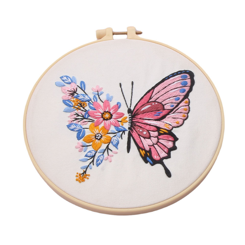 Pillangó hímzőkészlet pamut anyaggal, kézzel készített, személyre szabható, modern minimalista stílusban, nappalira, hálószobára, étkezőre, gyerekszobára és kereskedelmi terek számára.