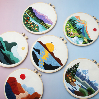 Lu hímzés tájkép DIY készlet kezdőknek, pamut anyag, kézzel készített függő falikép