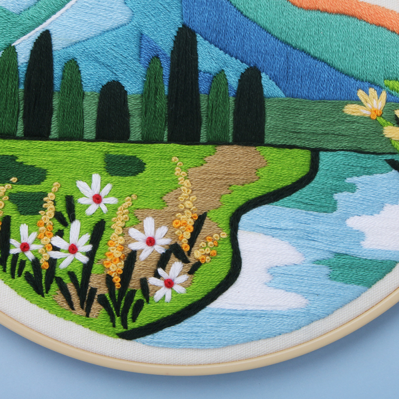 Lu hímzés tájkép DIY készlet kezdőknek, pamut anyag, kézzel készített függő falikép