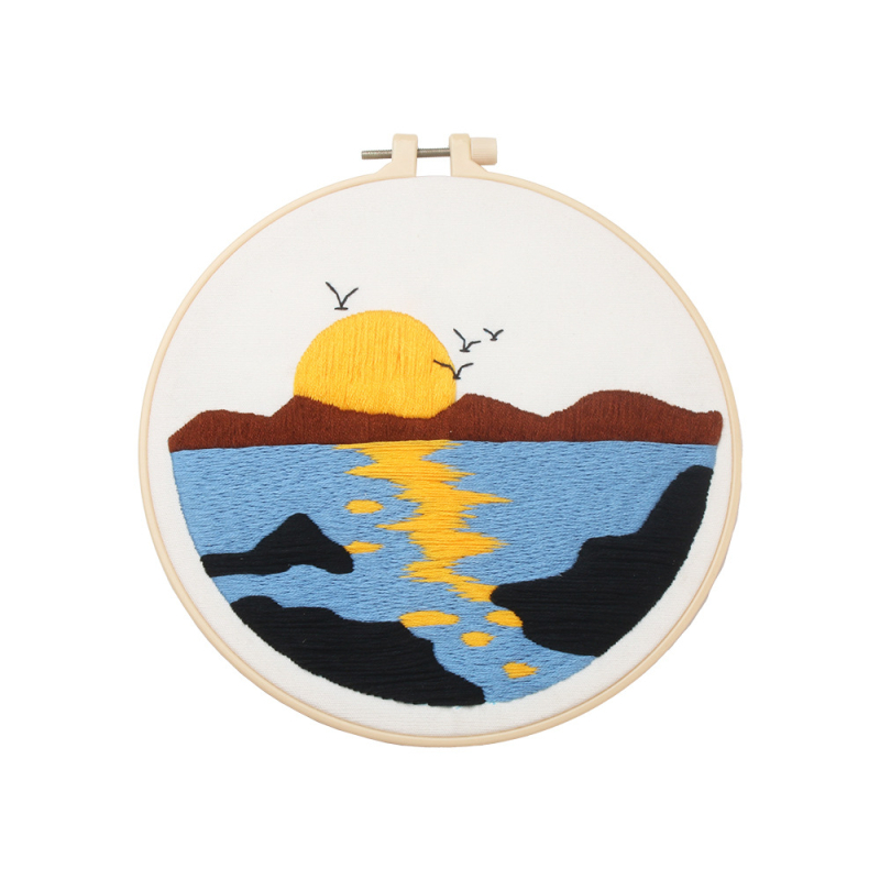 Lu hímzés tájkép DIY készlet kezdőknek, pamut anyag, kézzel készített függő falikép