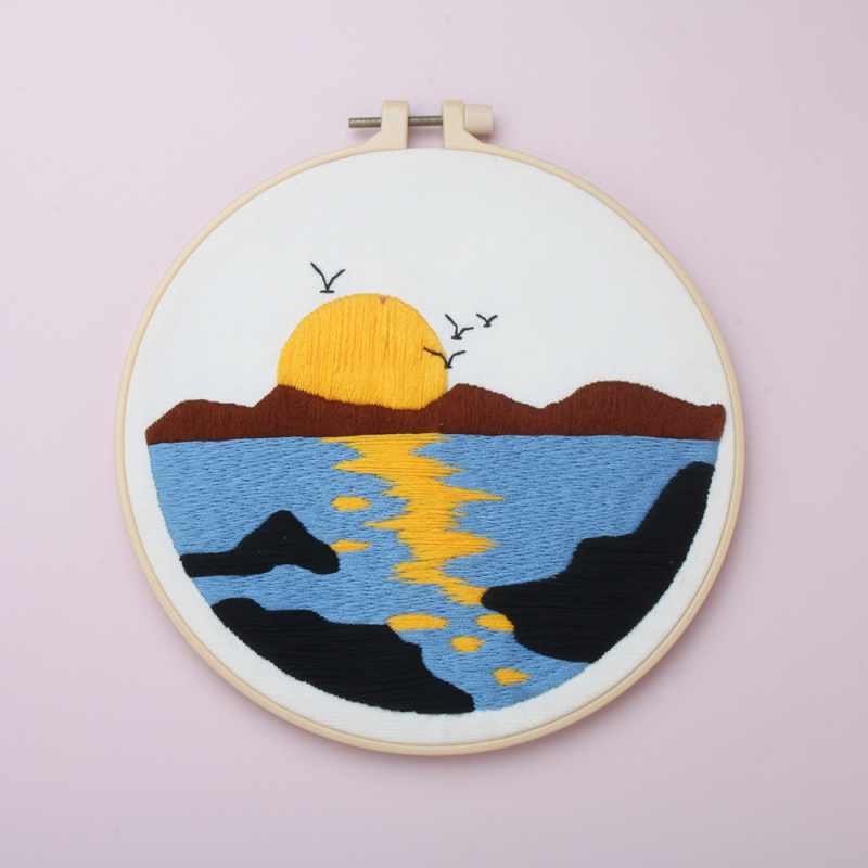 Lu hímzés tájkép DIY készlet kezdőknek, pamut anyag, kézzel készített függő falikép