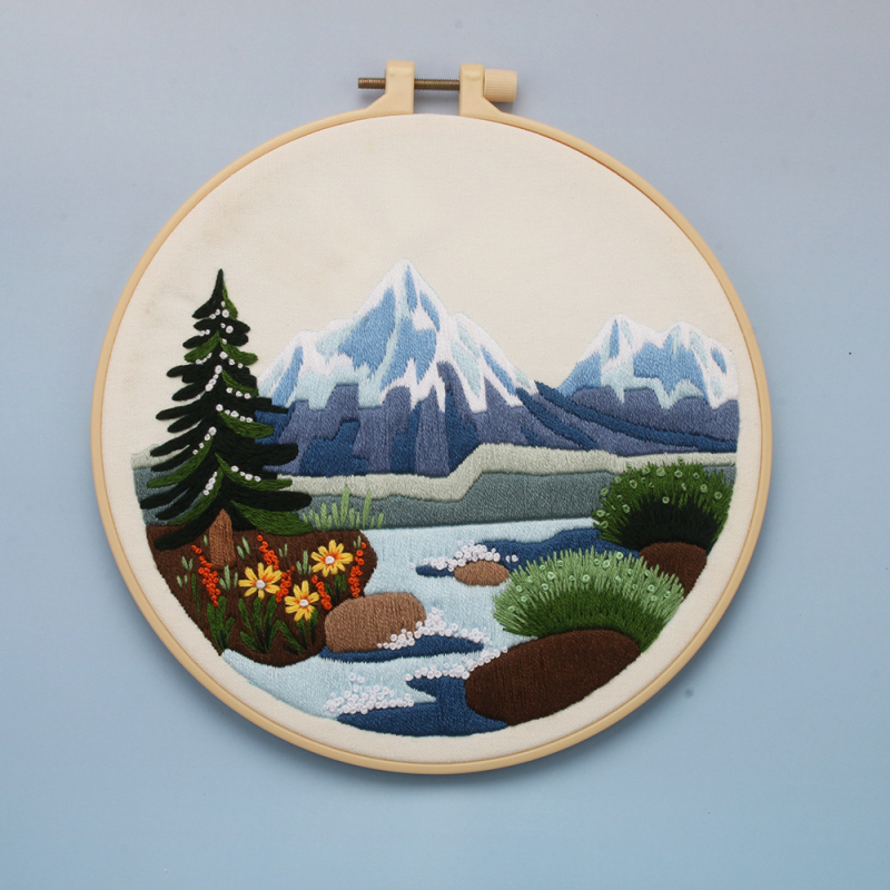 Lu hímzés tájkép DIY készlet kezdőknek, pamut anyag, kézzel készített függő falikép