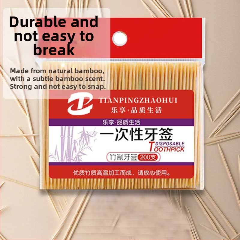 Bambuko dantų krapštukai, vienkartiniai, dvigubomis galvutėmis – dėžutėje, nešiojami