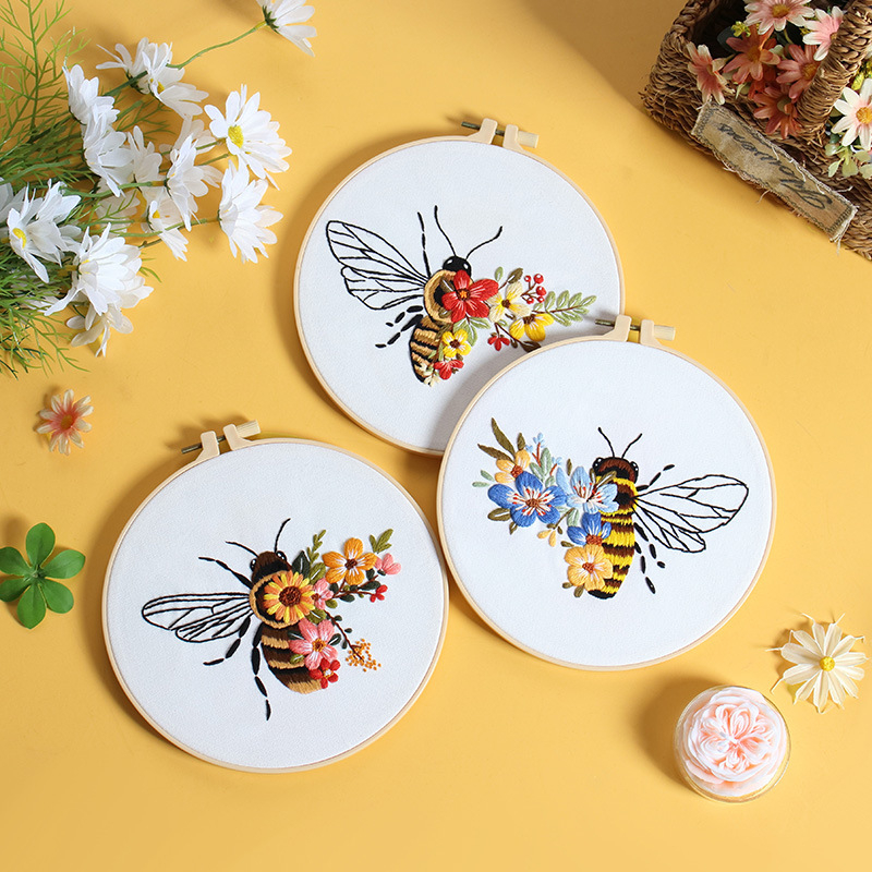 Set za vezenje pčele: 3D motiv s otiskom, DIY pamuk materijal