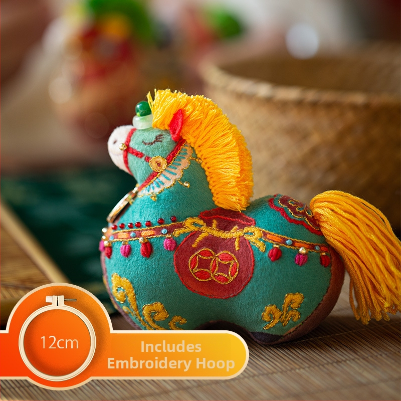 DIY Tang Horse hímzőkészlet - Zodiákus díszek, Béke talizmános medál, Nyomtatott szövet, Új kínai stílus, Nemzeti tendencia, Univerzális felhasználás
