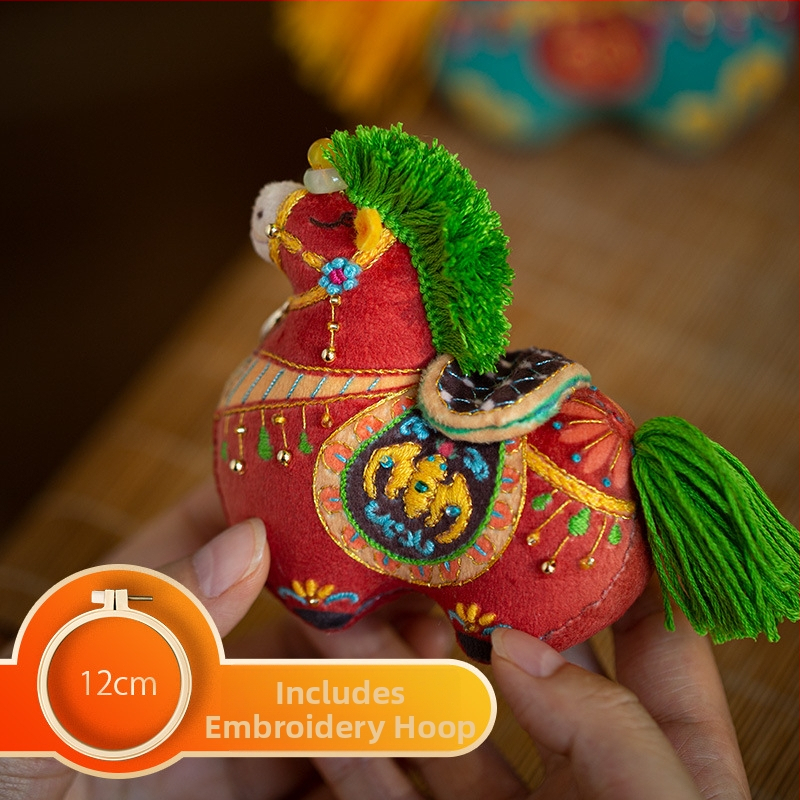 DIY Tang Horse hímzőkészlet - Zodiákus díszek, Béke talizmános medál, Nyomtatott szövet, Új kínai stílus, Nemzeti tendencia, Univerzális felhasználás