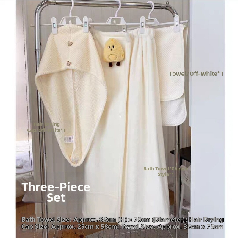 Dámsky letný župan do kúpeľne — absorbujúci, rýchloschnúci korálový fleece, uterák na obtočenie, trojdelný set