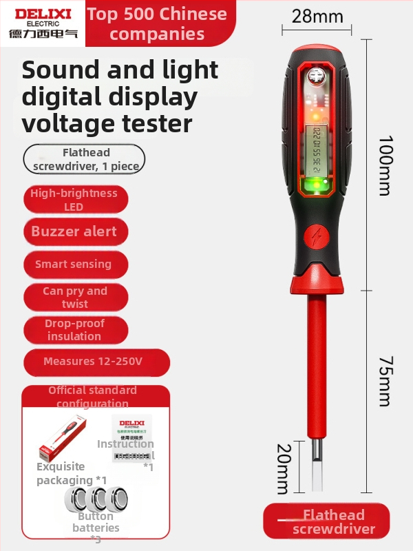 Delixi Electric Vysoký krútiaci moment, viacfunkčná testovacia ceruzka s digitálnym displejom a detekciou liniek, skrutkovač pre elektrikárov