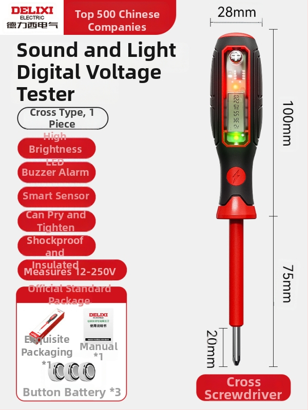 Delixi Electric Vysoký krútiaci moment, viacfunkčná testovacia ceruzka s digitálnym displejom a detekciou liniek, skrutkovač pre elektrikárov