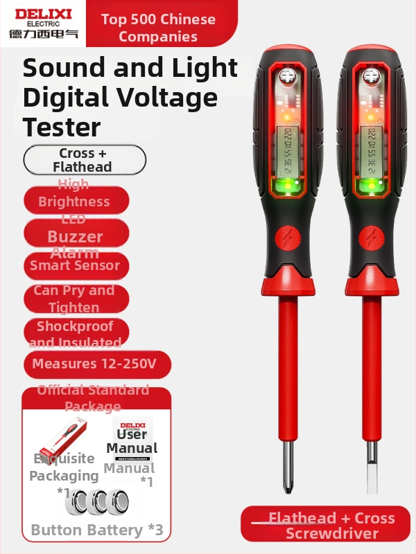 Delixi Electric Vysoký krútiaci moment, viacfunkčná testovacia ceruzka s digitálnym displejom a detekciou liniek, skrutkovač pre elektrikárov