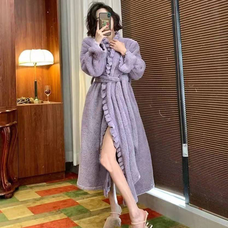 Ženski flanel haljina i spavaćica, podstavljene, debele, srednje duljine