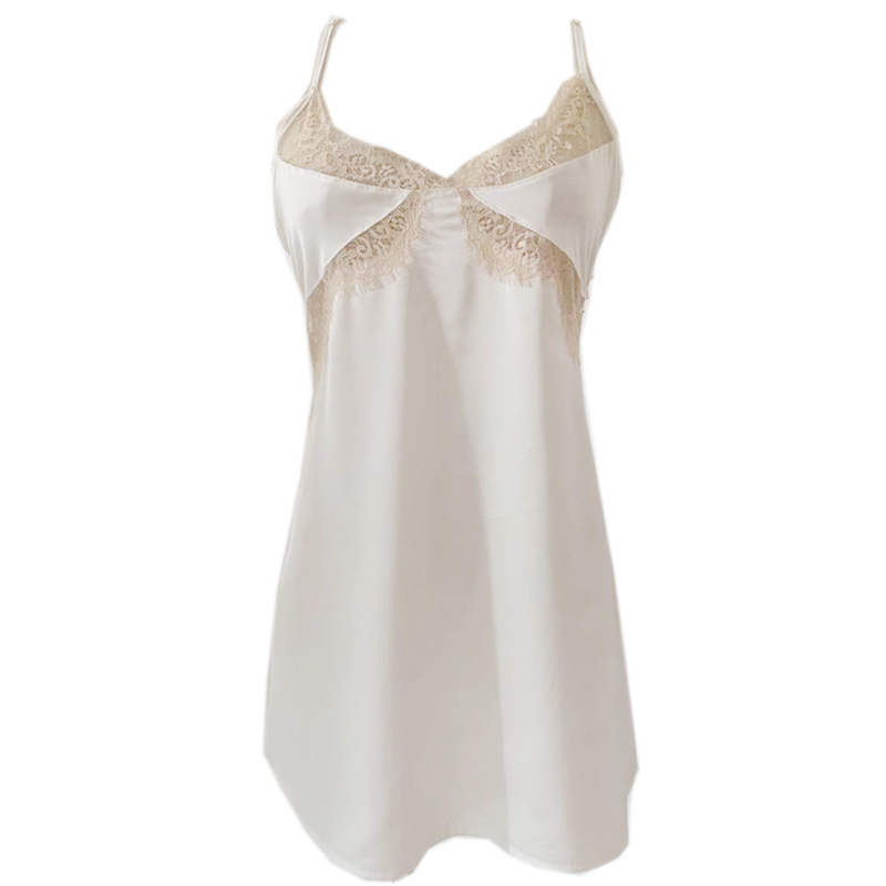 Pidžama noćna haljina od Ice Silk, bez rukava, čipkasti izrez, 95% poliester, 141–160 g/m2