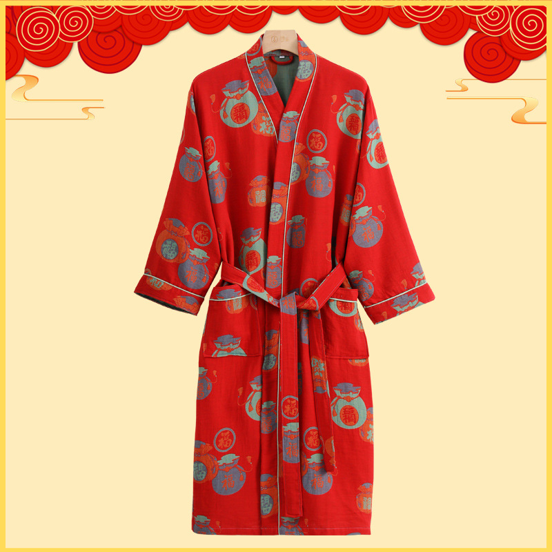 Párnak szóló 100% pamut géz fürdőköntös, kettős rétegű géz, uniszex, őszi viselet