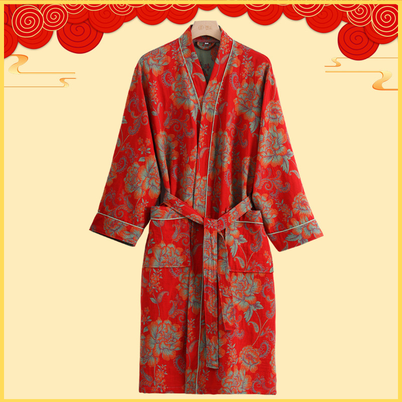 Párnak szóló 100% pamut géz fürdőköntös, kettős rétegű géz, uniszex, őszi viselet