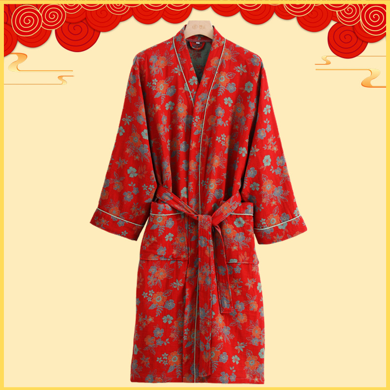 Párnak szóló 100% pamut géz fürdőköntös, kettős rétegű géz, uniszex, őszi viselet