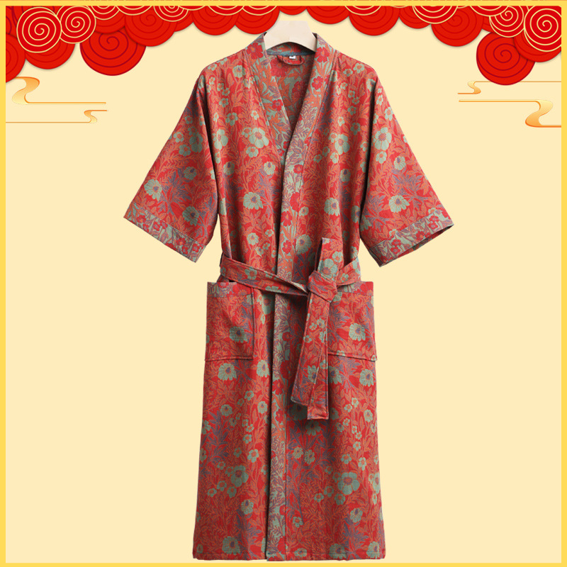 Párnak szóló 100% pamut géz fürdőköntös, kettős rétegű géz, uniszex, őszi viselet