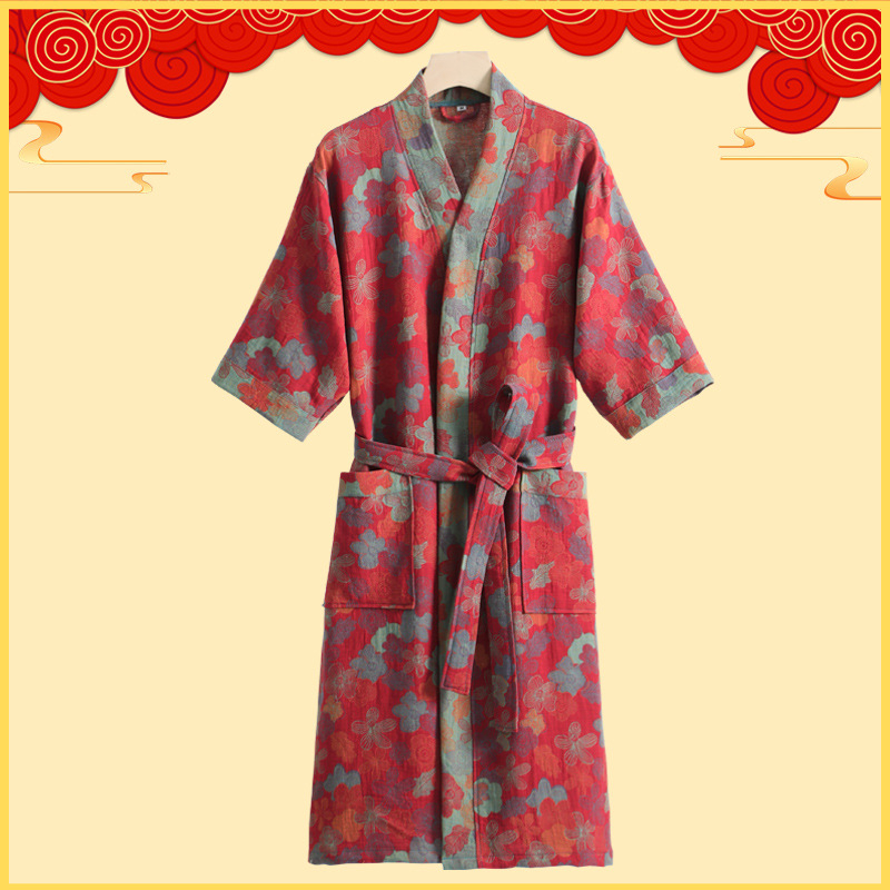 Párnak szóló 100% pamut géz fürdőköntös, kettős rétegű géz, uniszex, őszi viselet