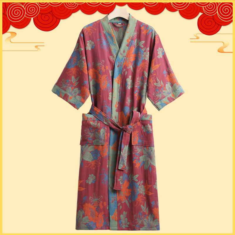 Párnak szóló 100% pamut géz fürdőköntös, kettős rétegű géz, uniszex, őszi viselet