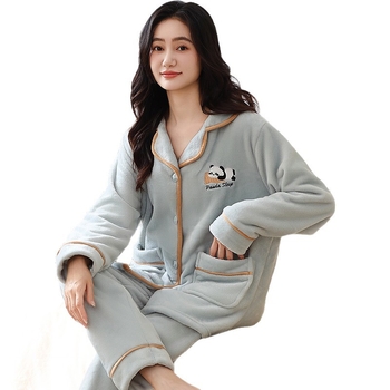 Ženski flanelni pyžama set s kardiganom, ekstra debeli, 95–100% poliestera