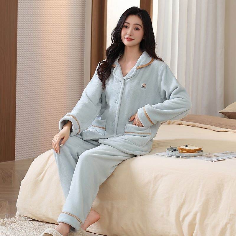 Ženski flanelni pyžama set s kardiganom, ekstra debeli, 95–100% poliestera