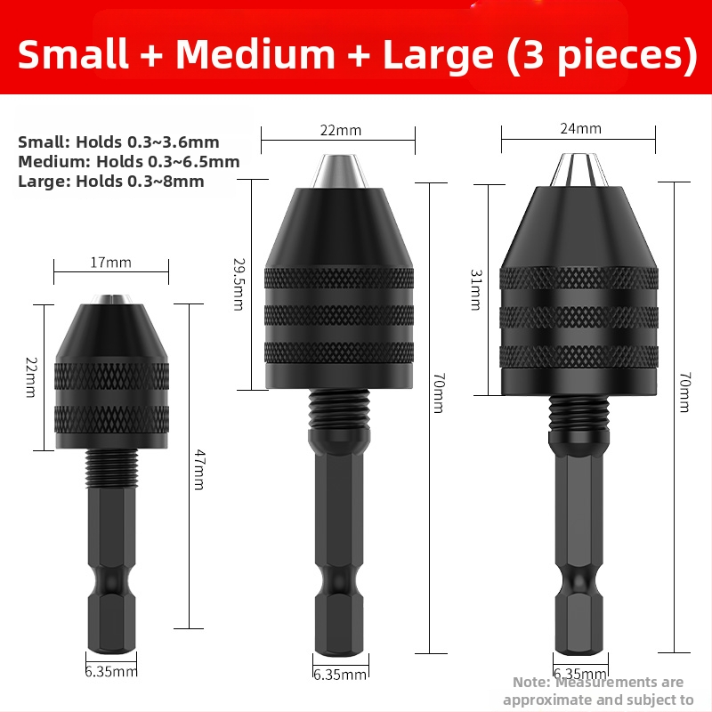 Šesťuholníková rukoväť, upínka s tromi čeľusťami, rýchla predĺženie upínky pre konverziu vrtáka, 36V, nerezová oceľ
